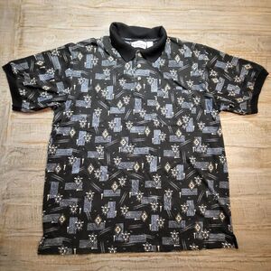 Michael Austin Polo Shirt Mens XL All Over Print Black Short Sleeve